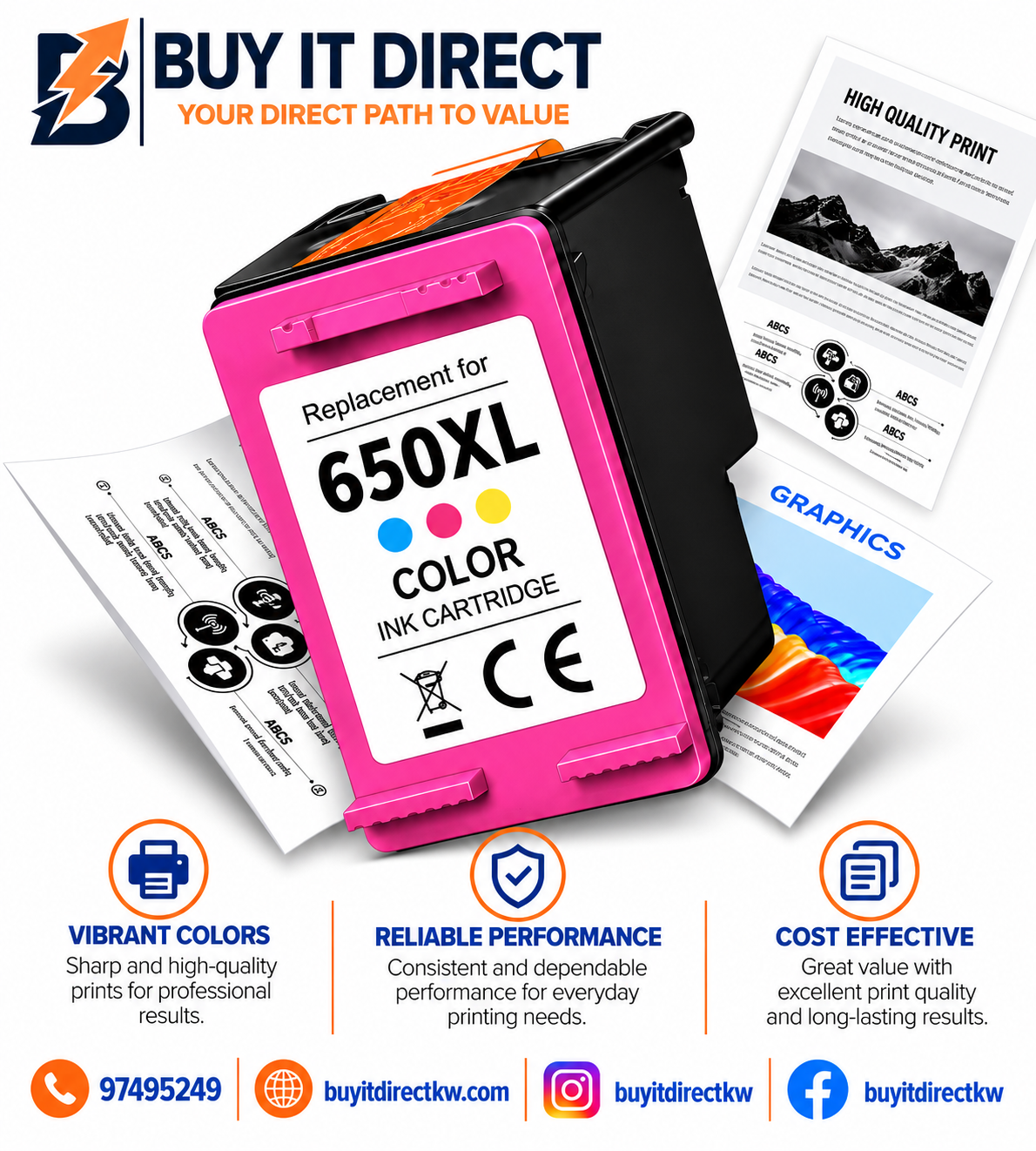 حبر Premium متوافق مع HP 650XL بالألوان لطابعات HP