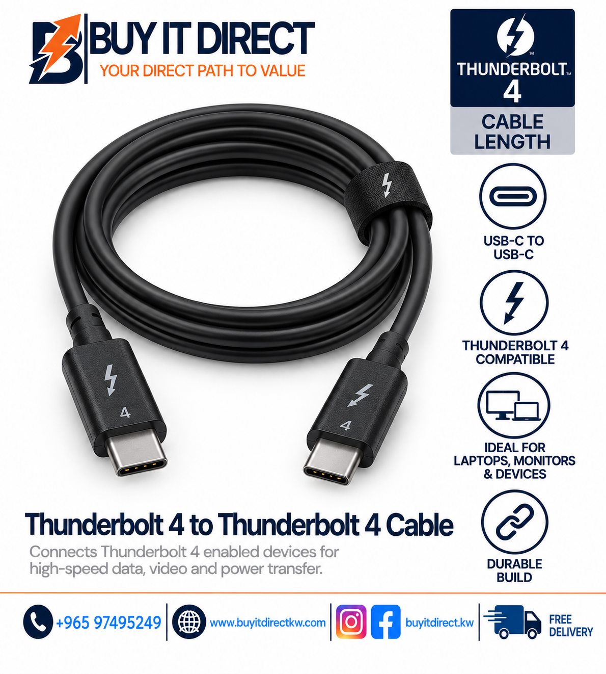 كابل Thunderbolt 4 إلى Thunderbolt 4