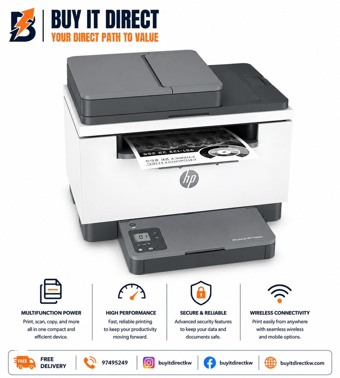 طابعة HP LaserJet MFP M236dw ليزر أحادية اللون A4 متعددة الوظائف طباعة نسخ مسح ضوئي واي فاي