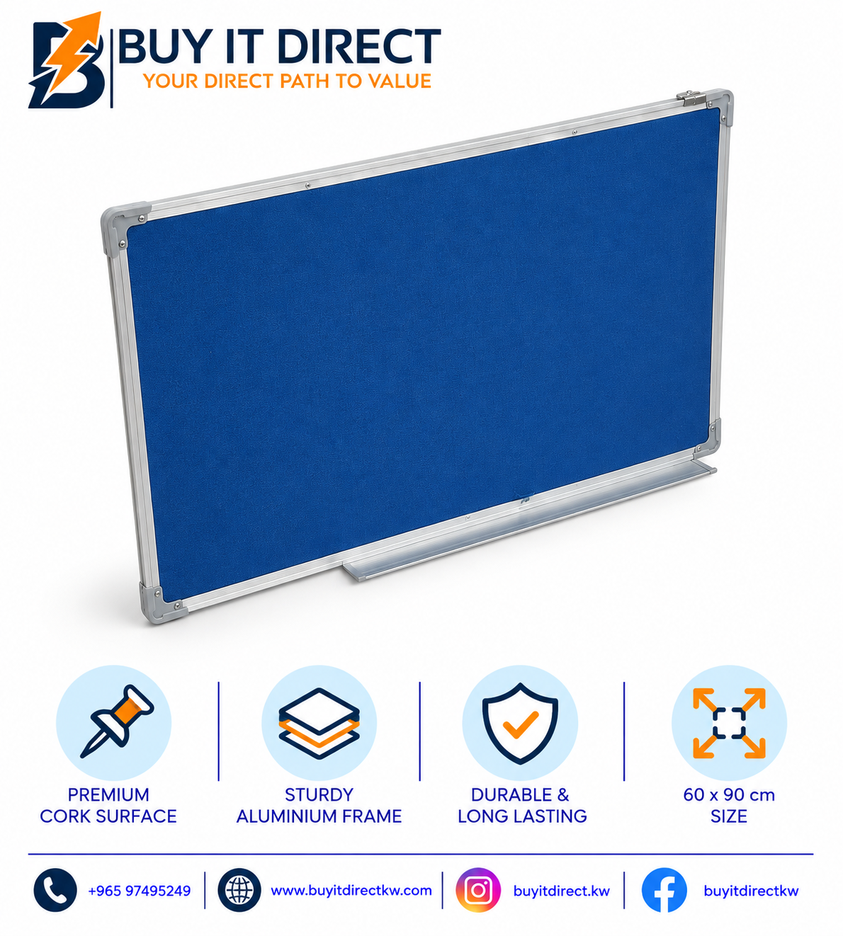 Cork Board 60 x 90 cm Blue