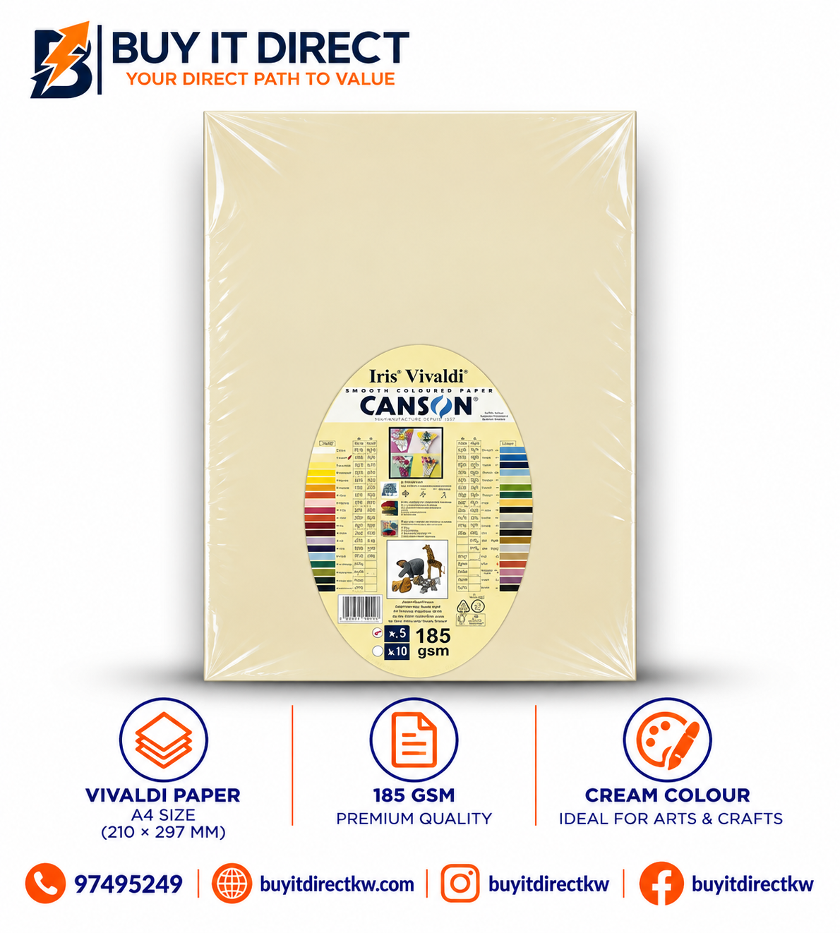 Canson Iris Vivaldi A3 Paper 185 GSM Cream 5 Sheets