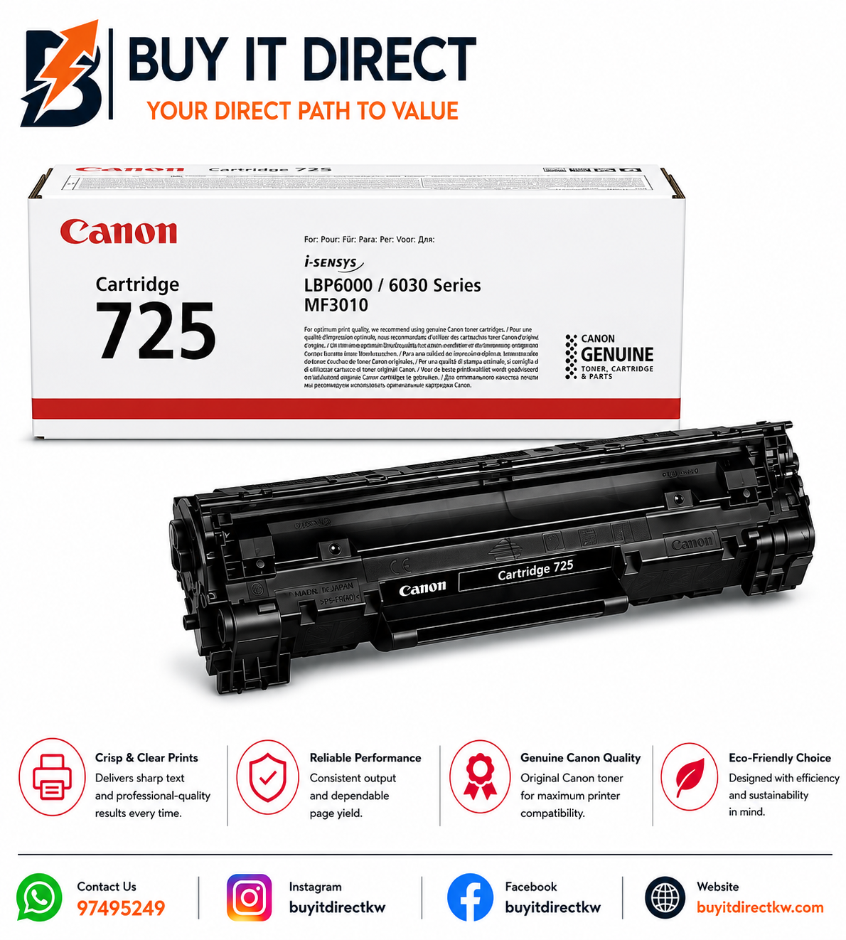 Canon 725 Black Toner Cartridge 1600 Pages