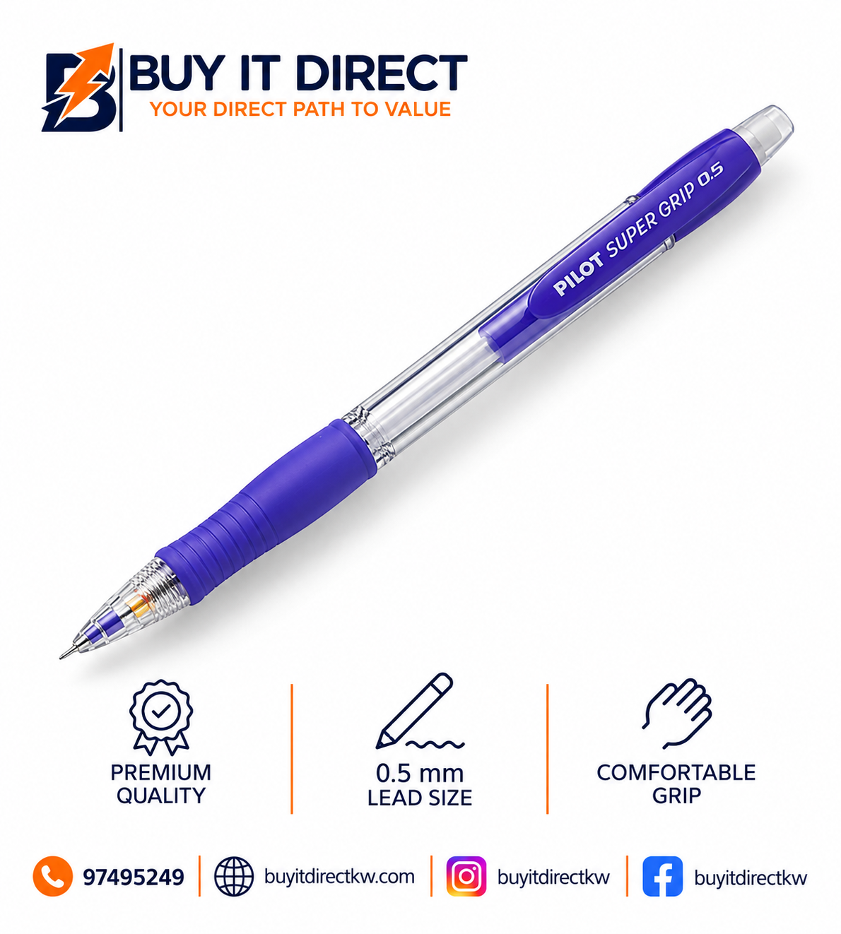Pilot Super Grip 0.5mm Blue Mechanical Pencil