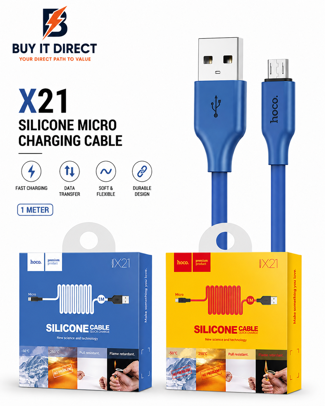 كابل Hoco X21 سيليكون للشحن Micro USB
