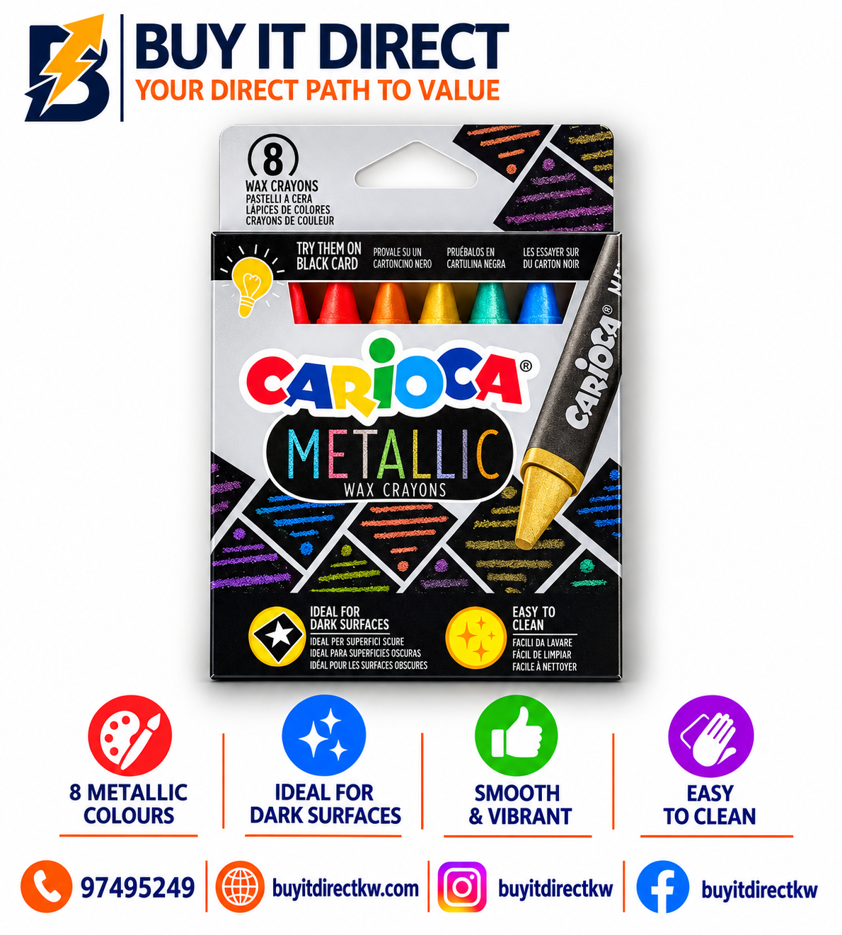Carioca 8 Metallic Wax Crayons