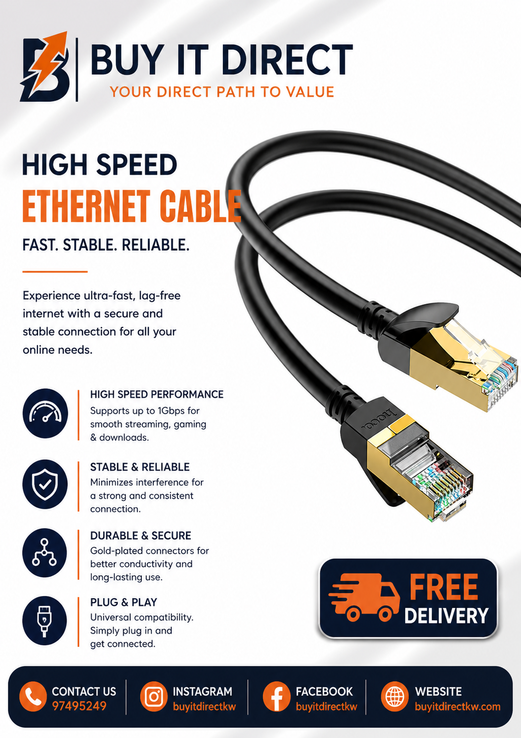 US02 Level Pure Copper Gigabit Ethernet Cable 3M