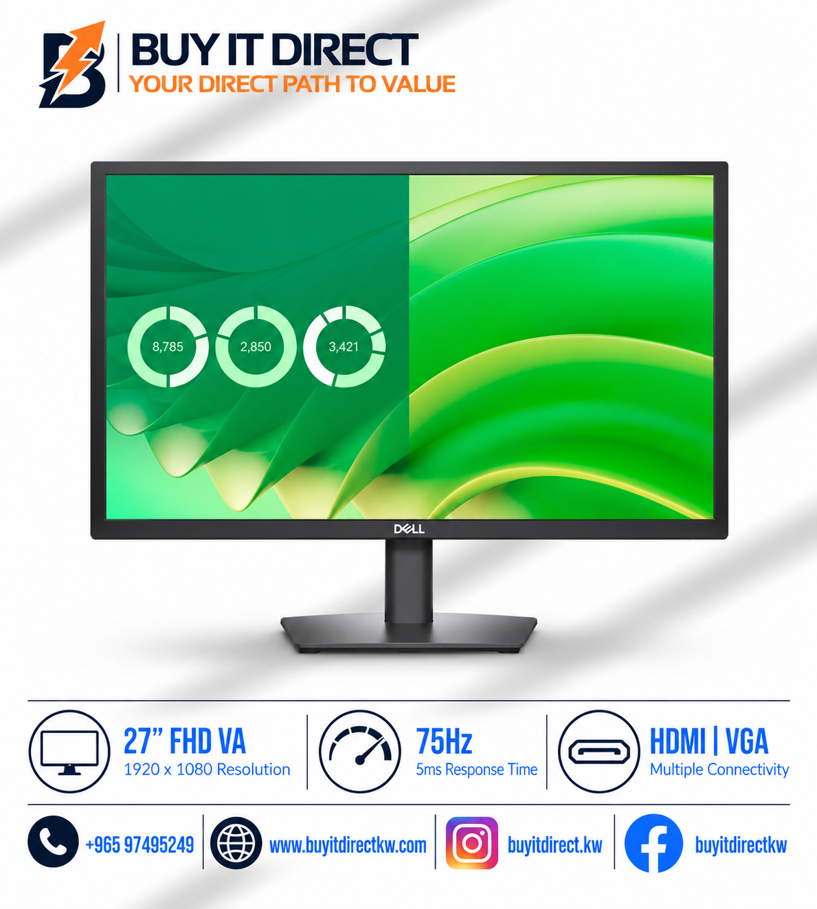 شاشة Dell E2725H ‏27 بوصة FHD VA بتردد 75Hz