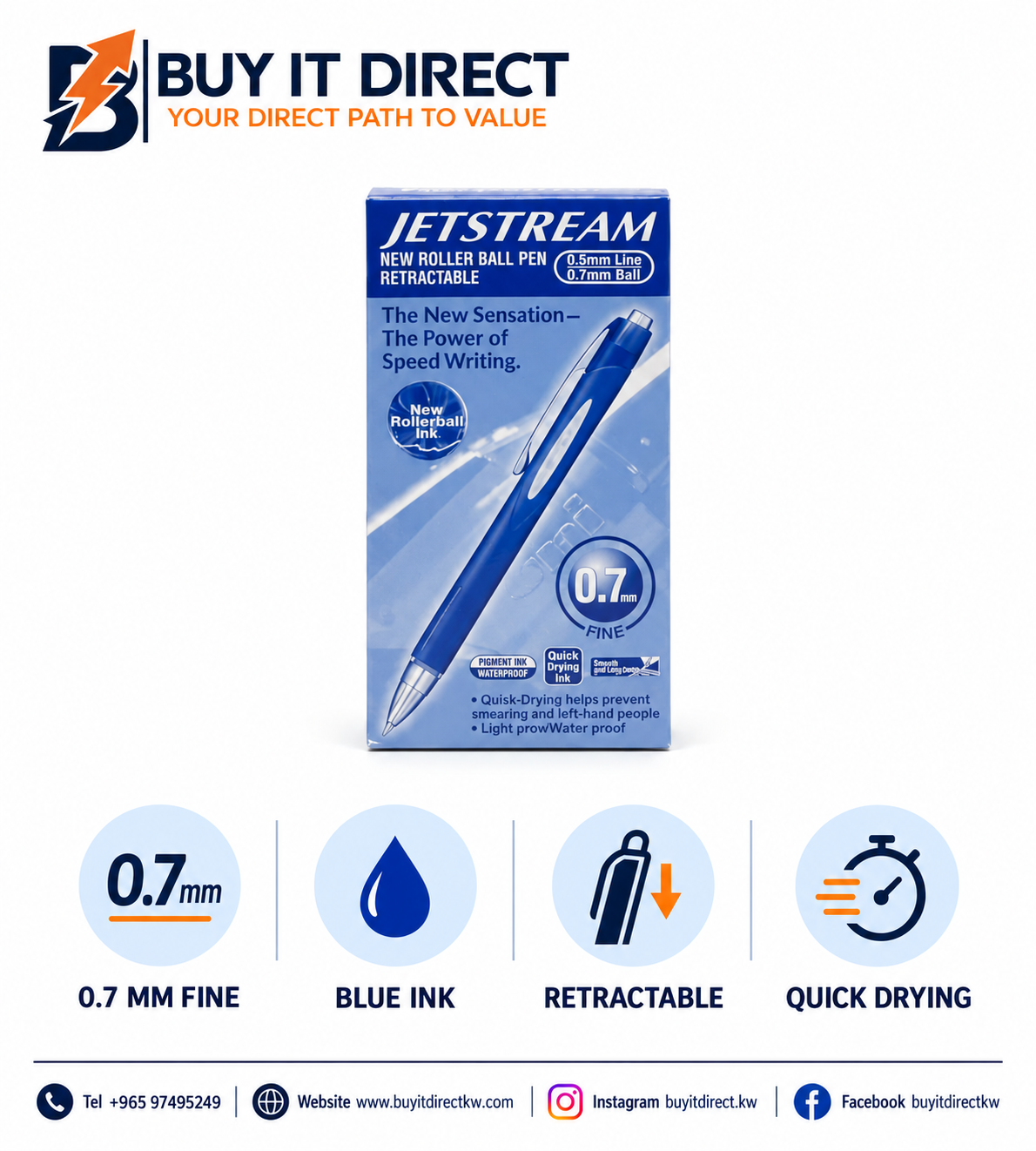 JETSTREAM New Roller Ball Pen 0.7 mm Fine Blue - Pack of 12