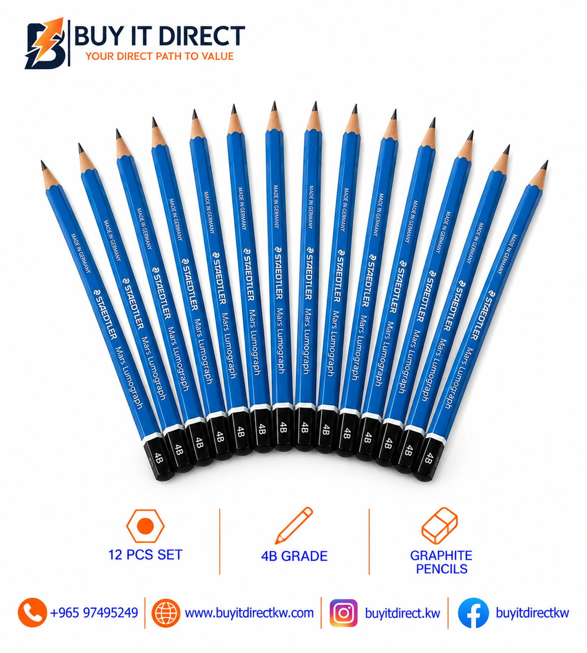 STAEDTLER Mars Lumograph 100 4B Graphite Pencils – 12 Pcs