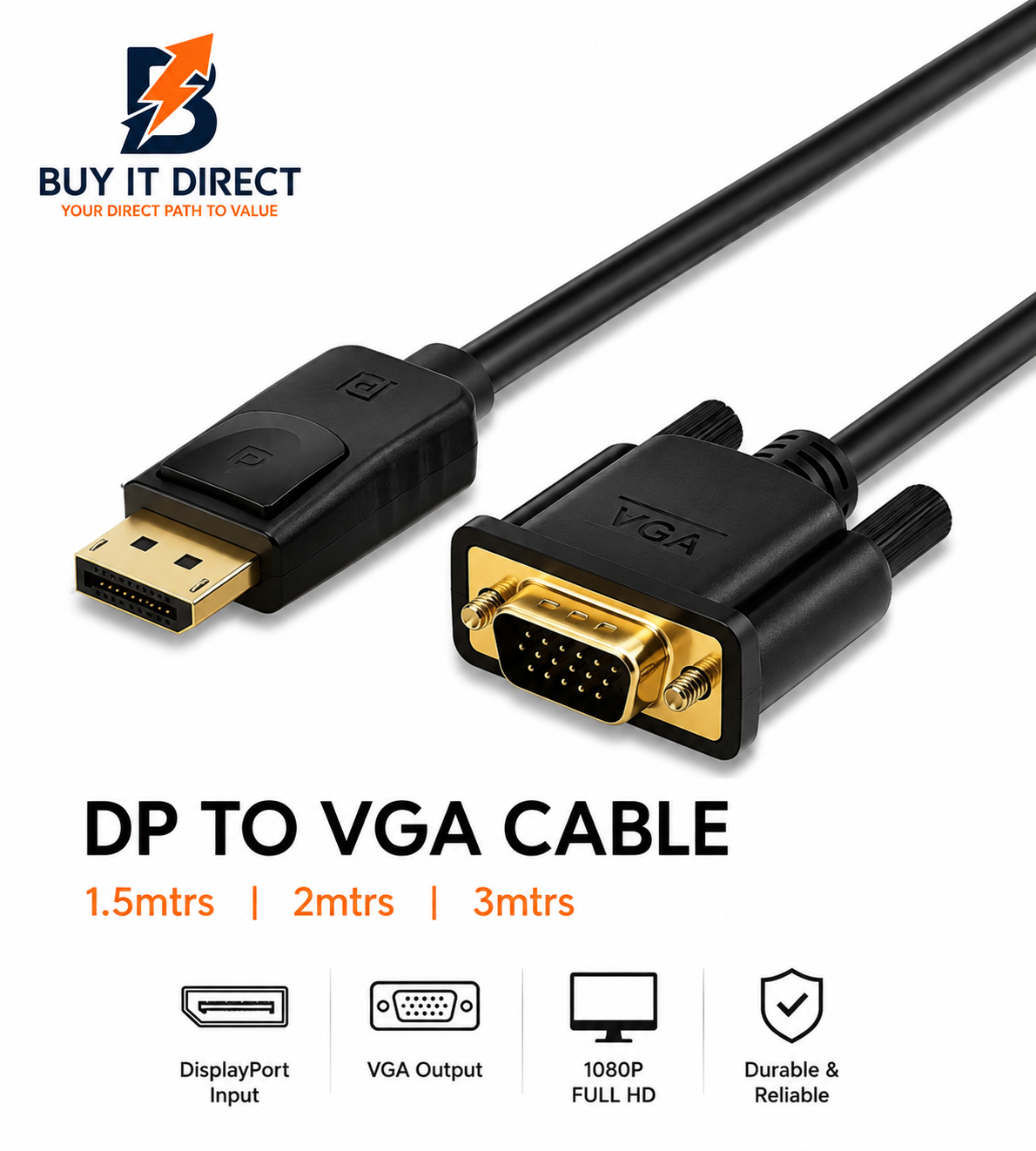 كابل DisplayPort إلى VGA بطول 1.5 متر أسود