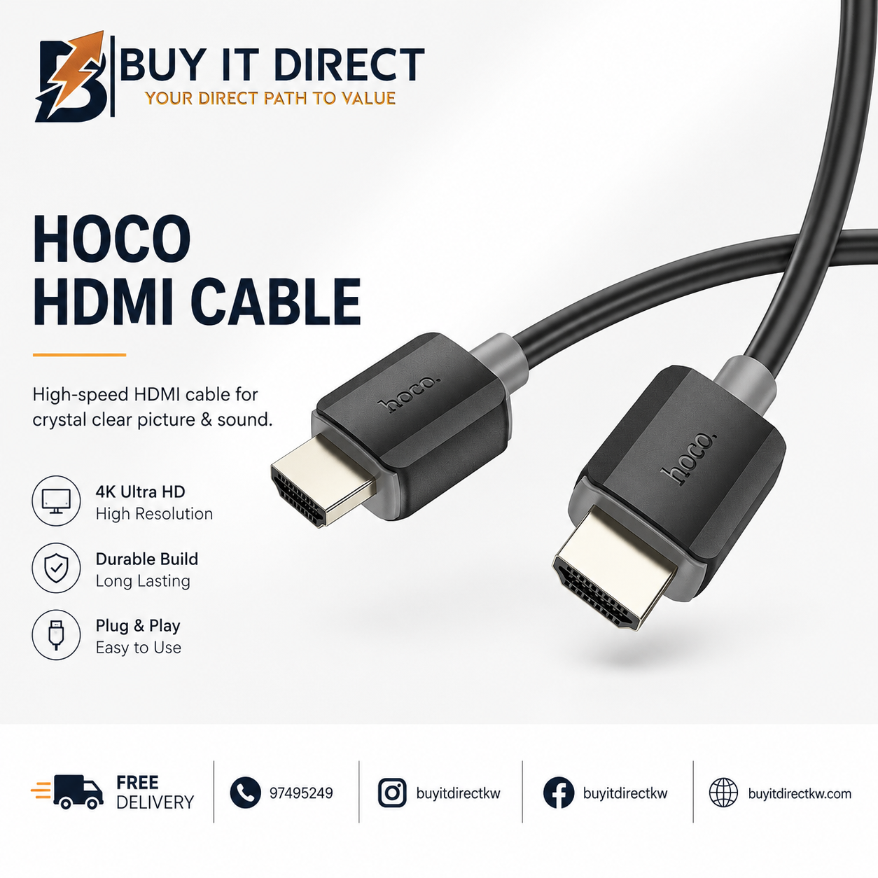 كابل Hoco US08 من HDTV إلى HDTV بدقة 4K