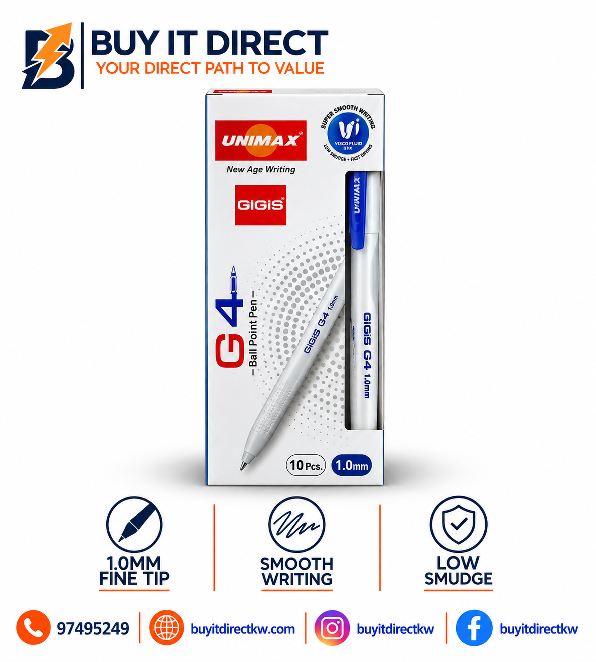أقلام حبر جاف G4 زرقاء عبوة 10 أقلام