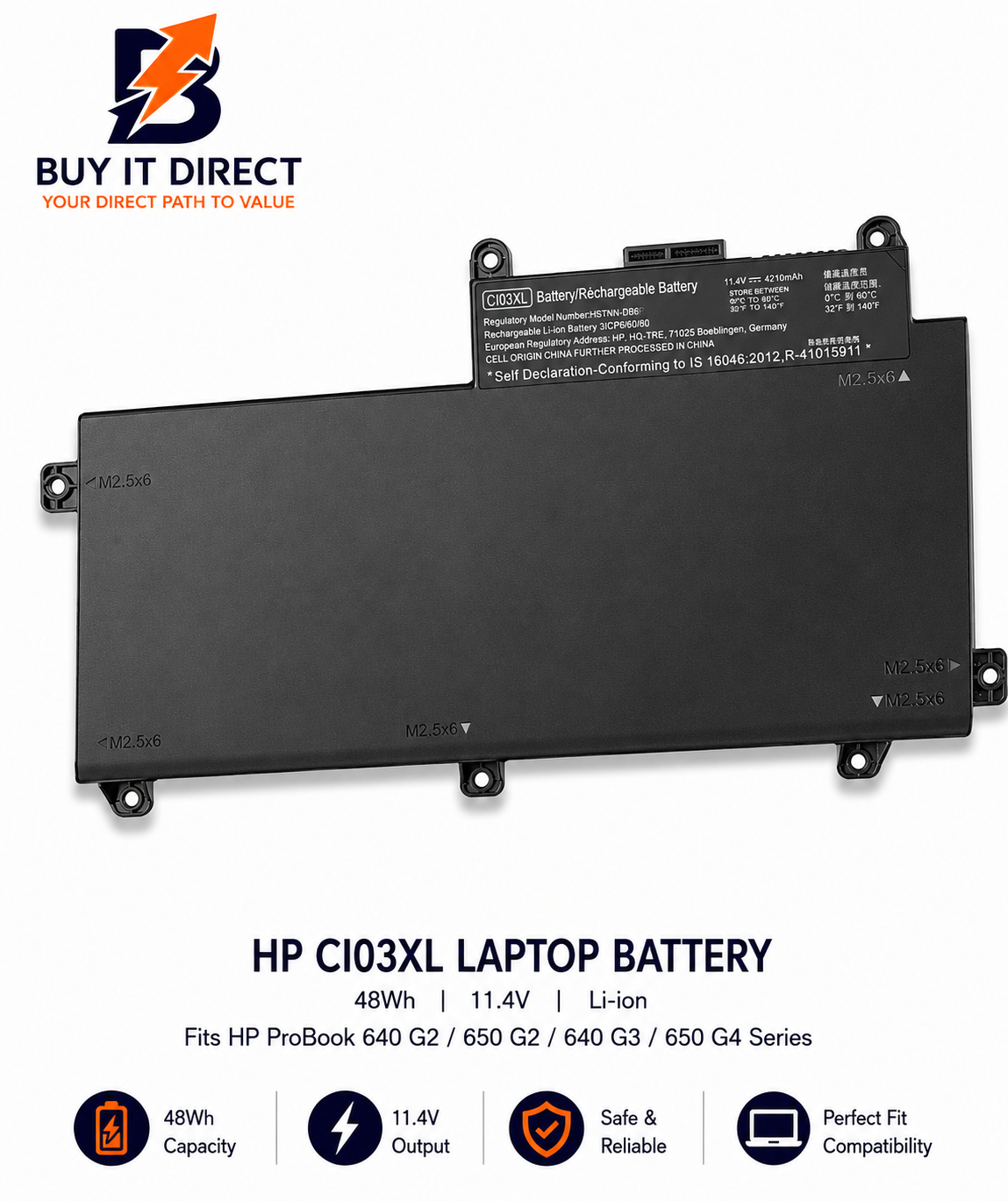 بطارية لابتوب اتش بي CI03XL بسعة 48 واط ساعة متوافقة مع سلسلة HP ProBook 640 G2 و650 G2 و640 G3 و650 G4