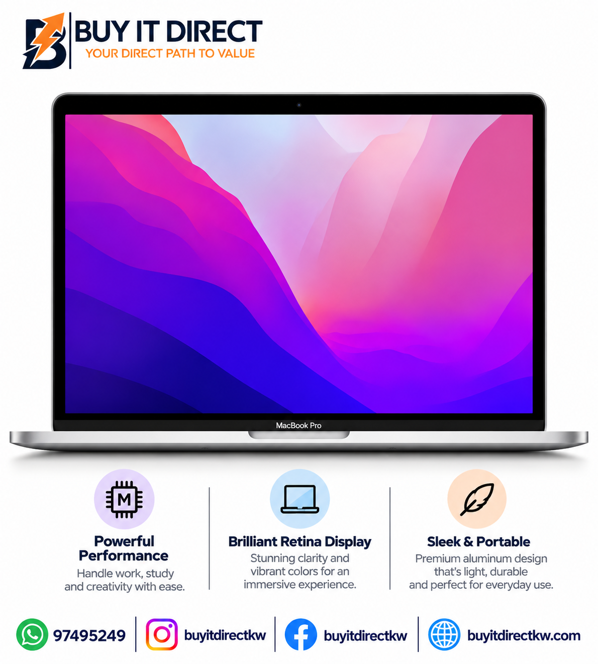 Apple MacBook Pro 13 Inch M2 8GB RAM 512GB SSD Silver English Keyboard