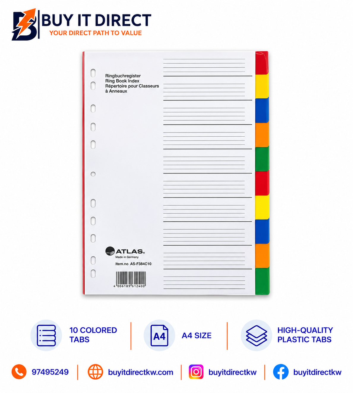 Ring Book Index A4 – 10 Colored Tabs