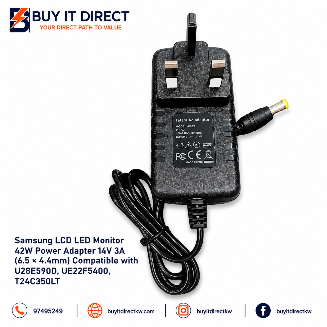 Samsung LCD LED Monitor 42W Power Adapter 14V 3A 6 5 x 4 4mm Compatible with U28E590D UE22F5400 T24C350LT
