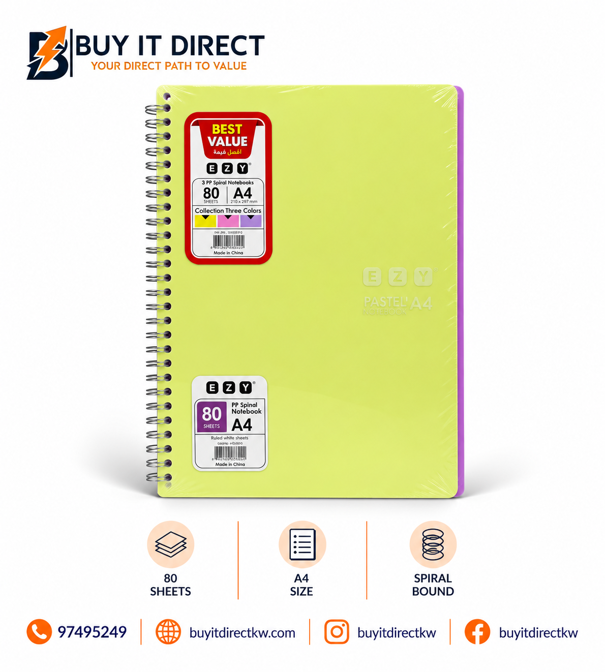 80 Sheets A4 Notebook 3 Pieces