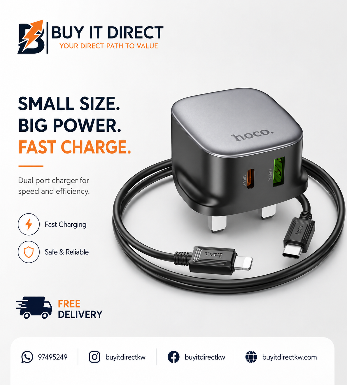 شاحن حائط CS32B بقوة 20 واط مع منفذي USB ودعم PD و QC3.0 مع كابل Type C إلى Type C