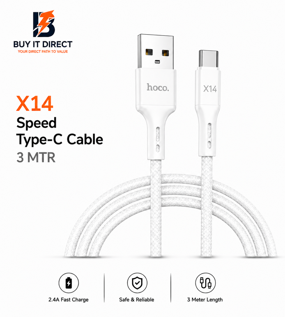 كابل Hoco X14 Speed Type C بطول 3 متر