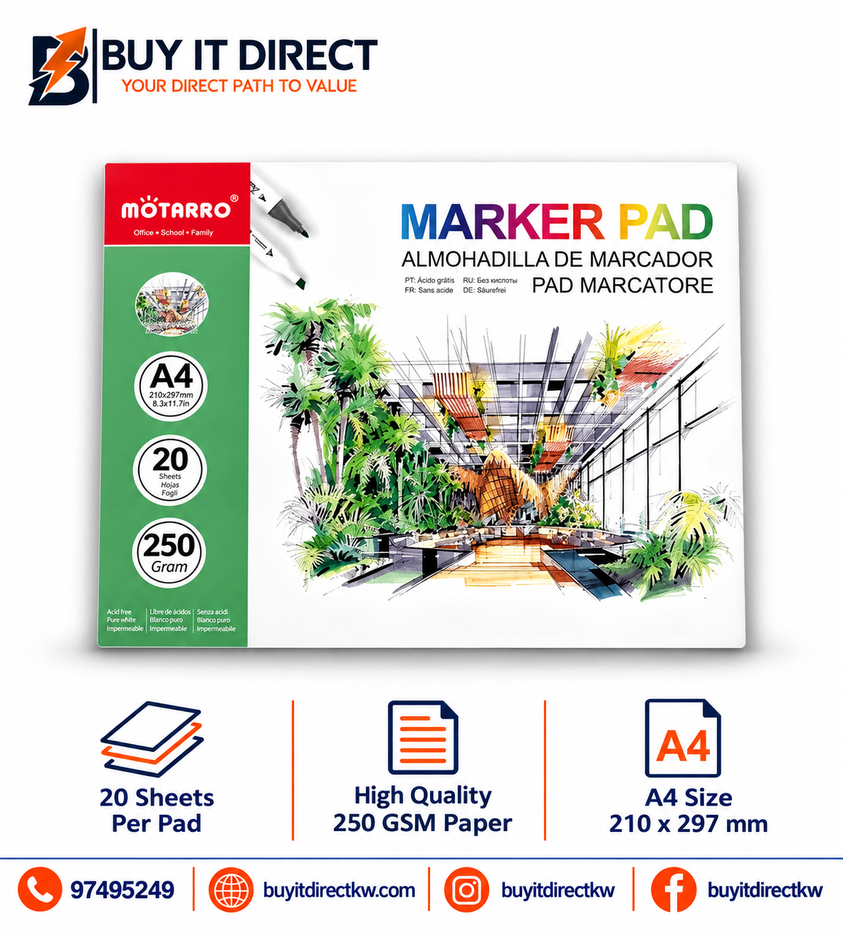 Motarro Marker Pad A5 20 Sheets 250 Grams