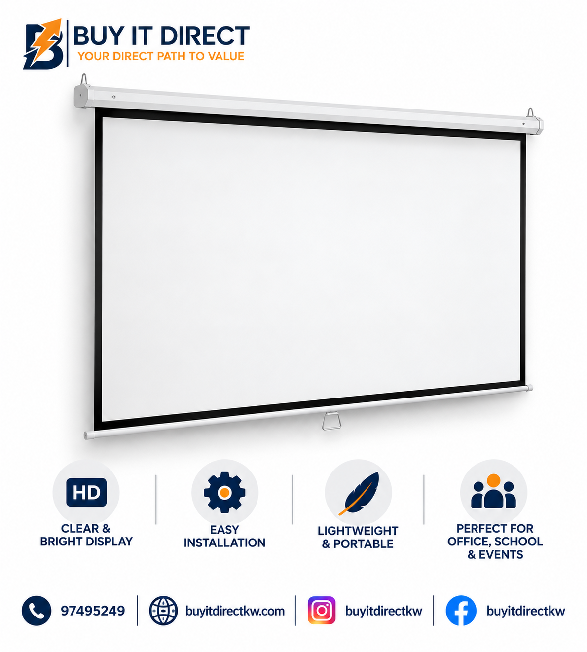Manual Projector Screen Wall Mount 180 x 180 CM