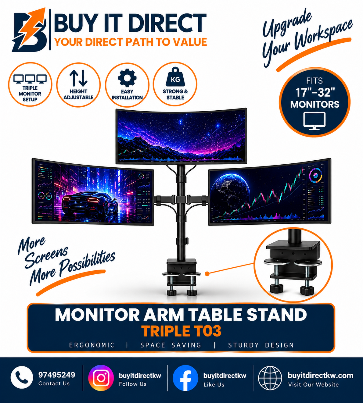 Monitor Arm Table Stand Triple T03