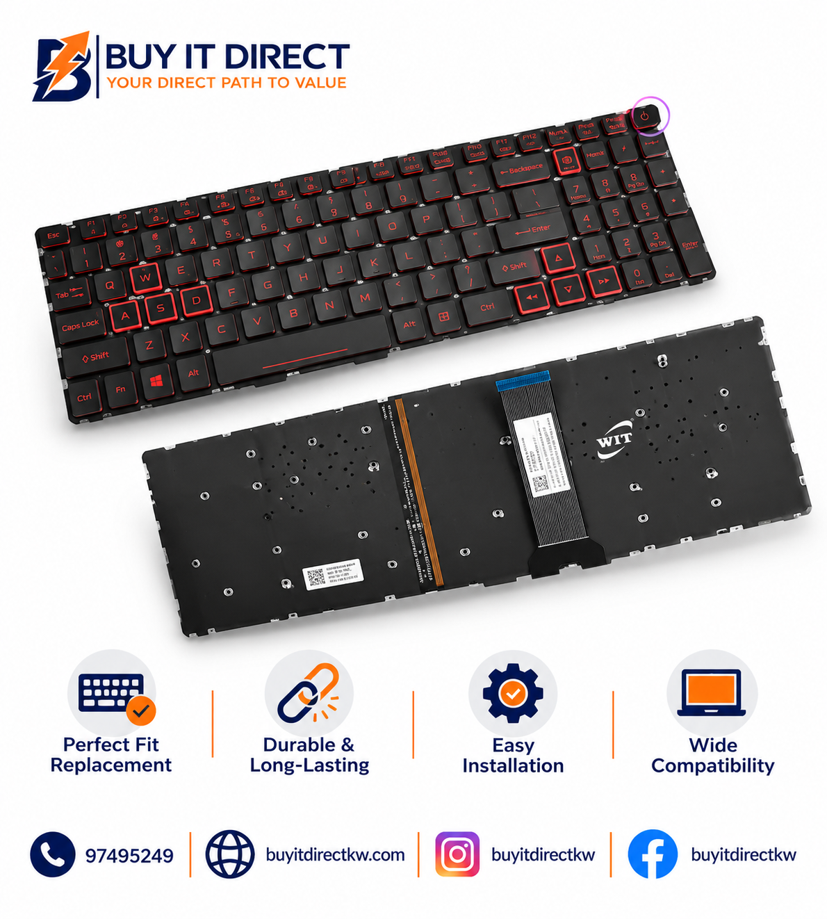 ACER Nitro 5 Backlit Laptop Keyboard Compatible with AN515 54 AN515 54 599H Series