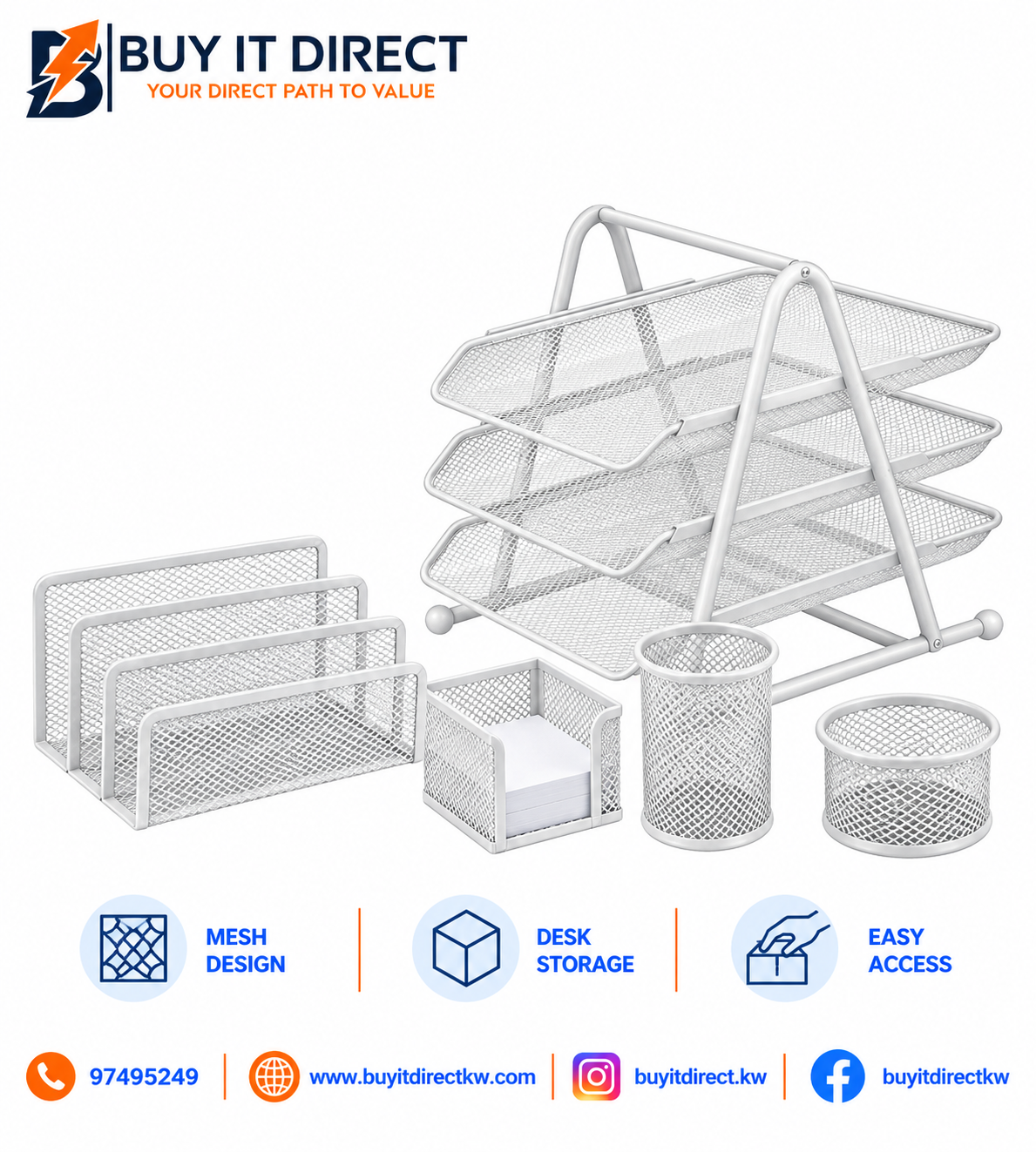 Office Set 5 Pcs White Metal Mesh