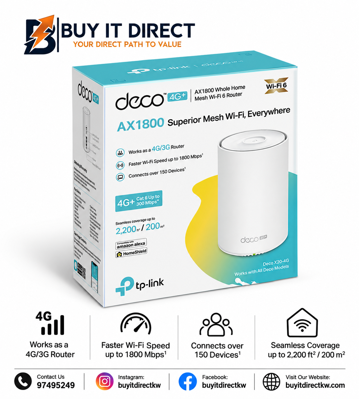 بوابة TP-Link Deco X20-4G 4G Plus AX1800 Mesh Wi-Fi 6 لتغطية المنزل بالكامل Deco X20-4G