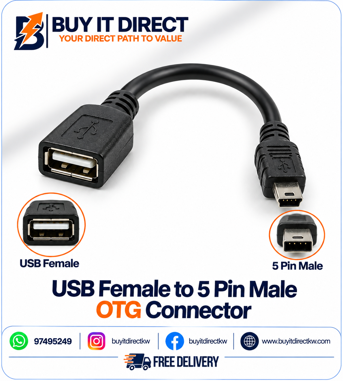 محول USB أنثى إلى 5 Pin ذكر OTG