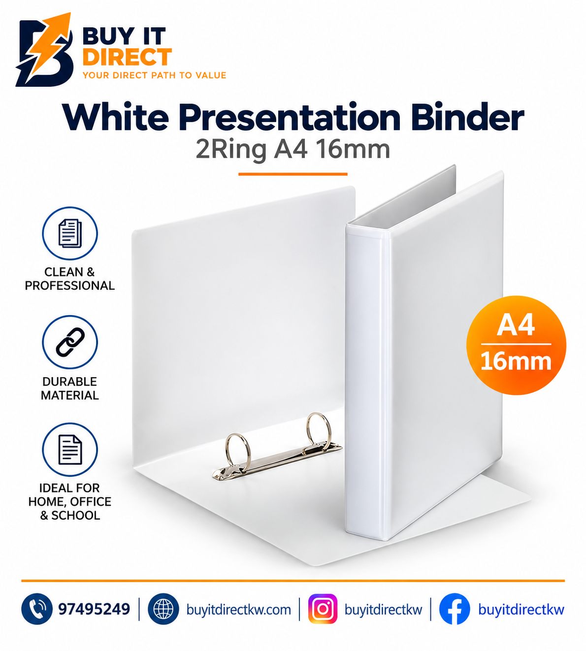YAKUT White Presentation Binder 2 Ring A4 16mm