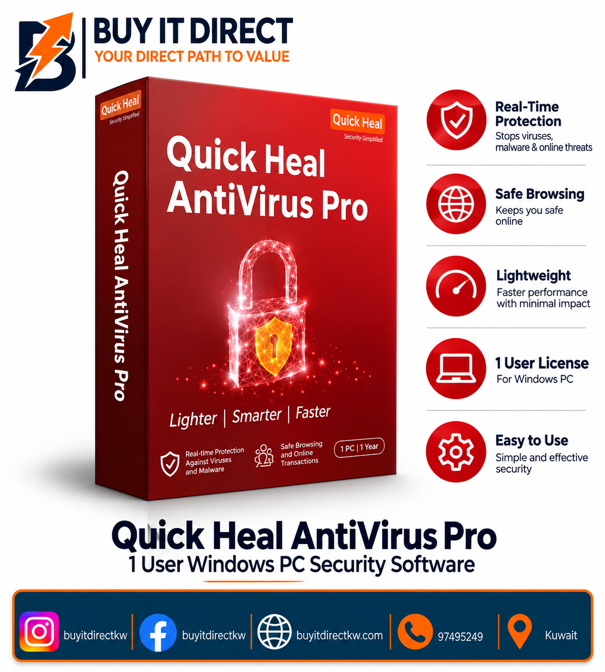 Quick Heal AntiVirus Pro 1 User Windows PC Security Software