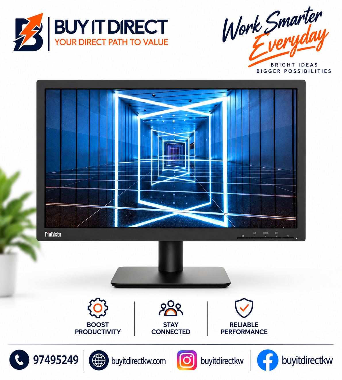 شاشة Lenovo ThinkVision E20-30 مقاس 19.5 بوصة بدقة HD+ ولوحة TN وزمن استجابة 2 مللي ثانية مع HDMI وVGA