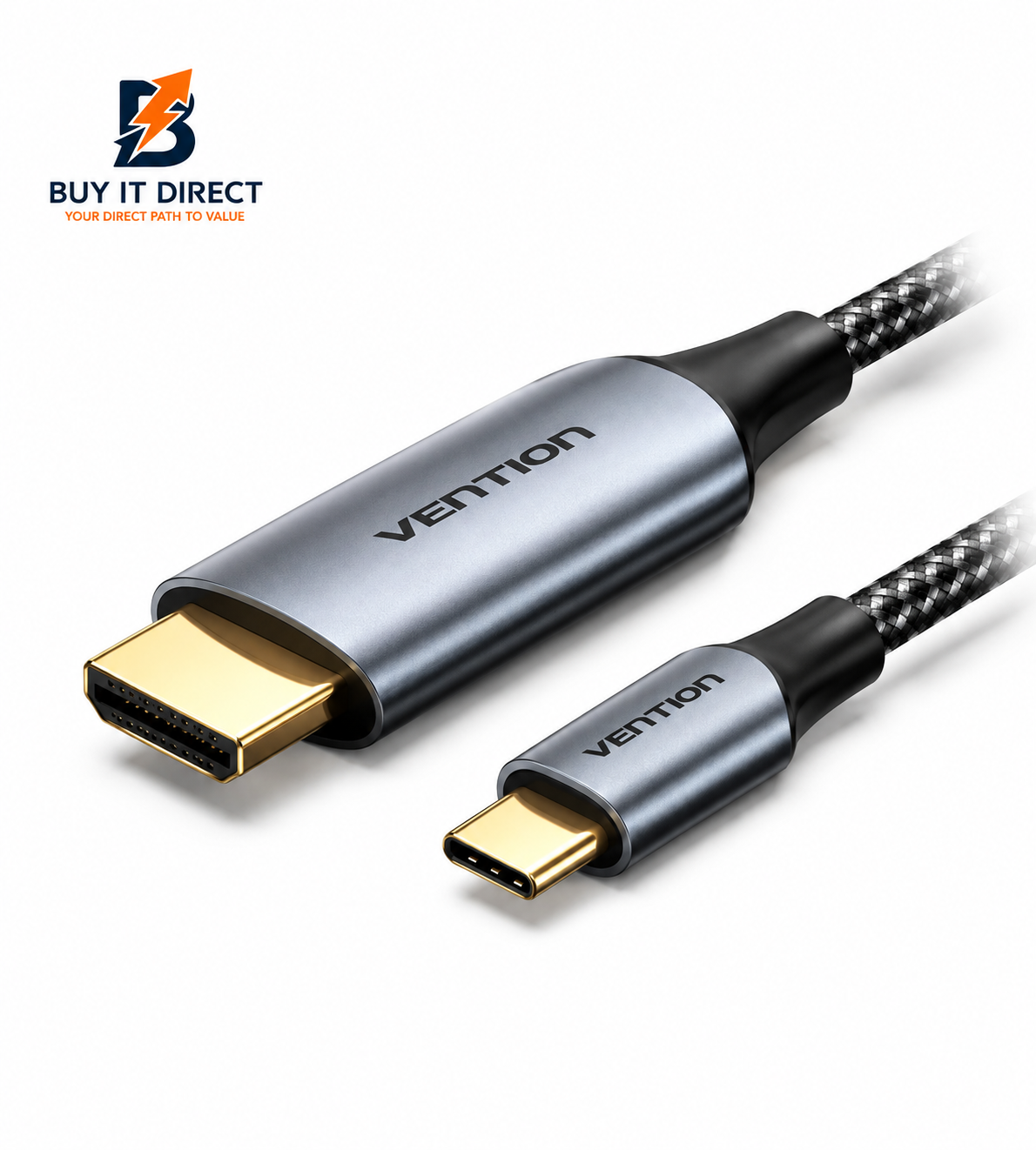 كابل USB C إلى HDMI مضفر بالقطن بطول 2 متر أسود من سبائك الألومنيوم