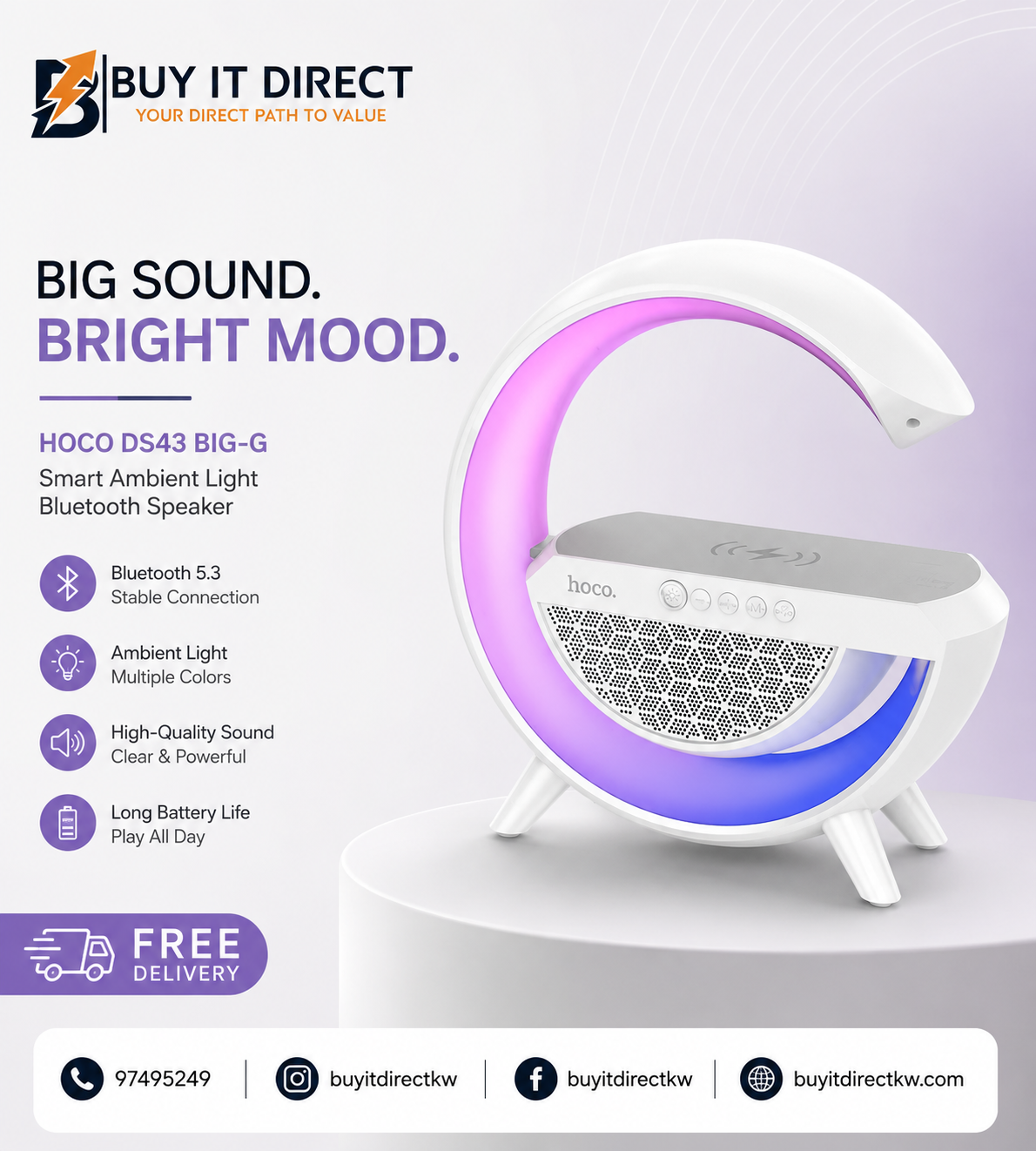 Hoco DS43 Big-G Smart Ambient Wireless Charging Bluetooth Speaker