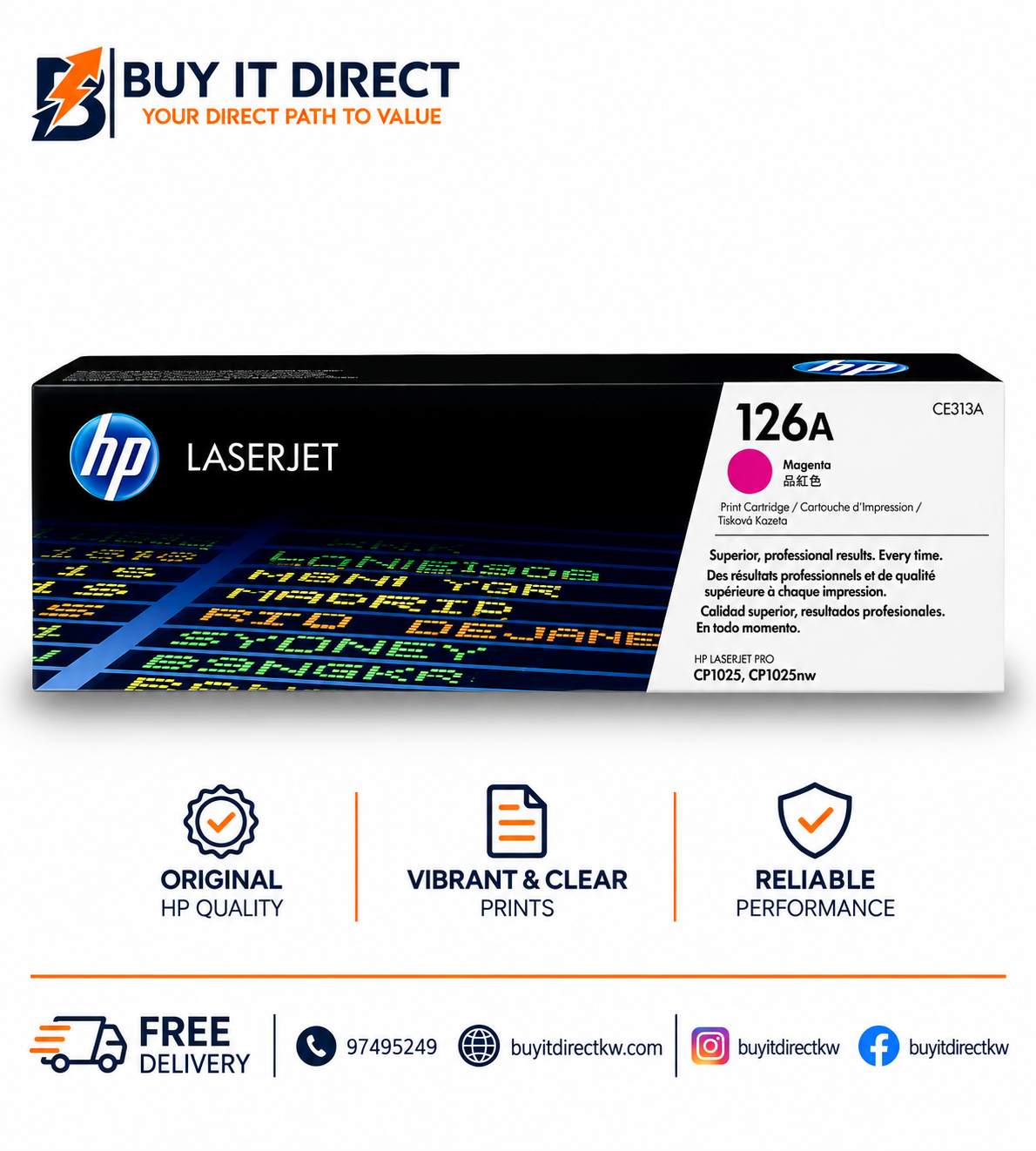 خرطوشة حبر HP 126A أرجوانية أصلية لطابعات LaserJet 1000 صفحة CE313A