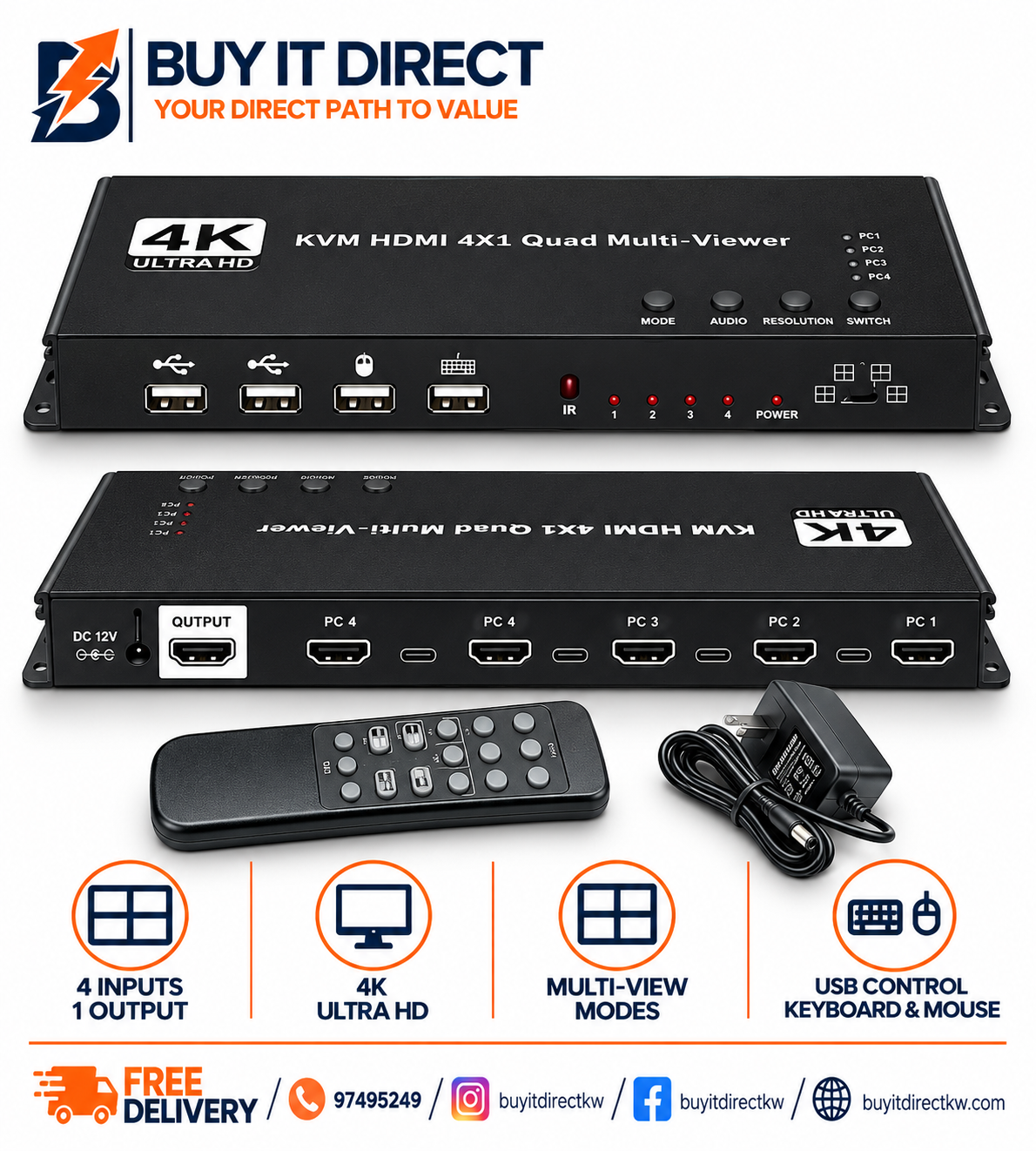 HDMI Quad Multi Viewer 4 Port with KVM