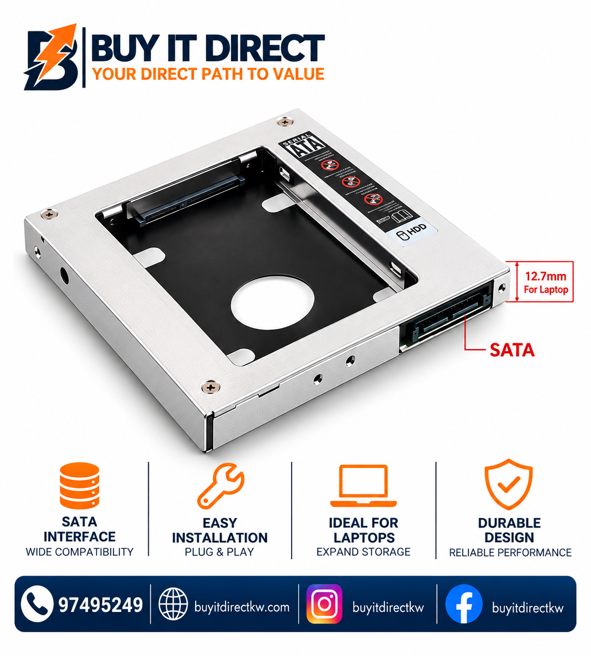 12.7mm HDD Caddy Frame for Laptop Optical Drive Bay