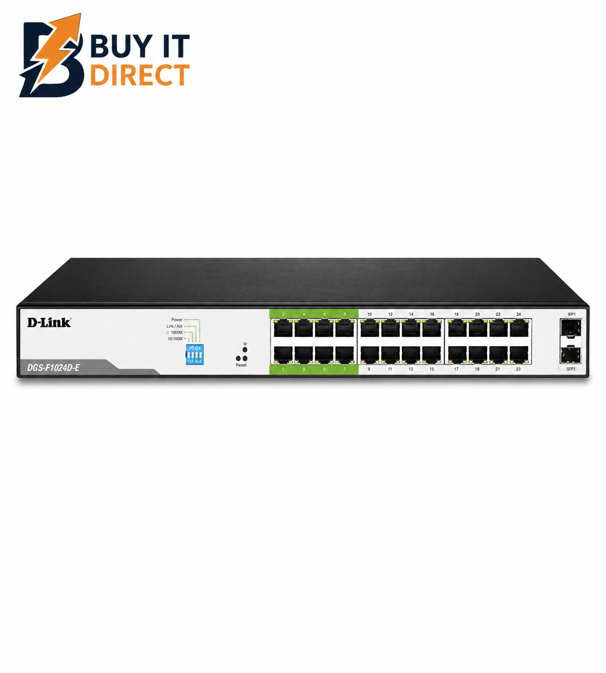 مبدل D-Link بمدى 250م بـ24 منفذ 1000 ميجابت في الثانية بتقنية PoE مع منفذي SFP (DGS-F1026P-E)