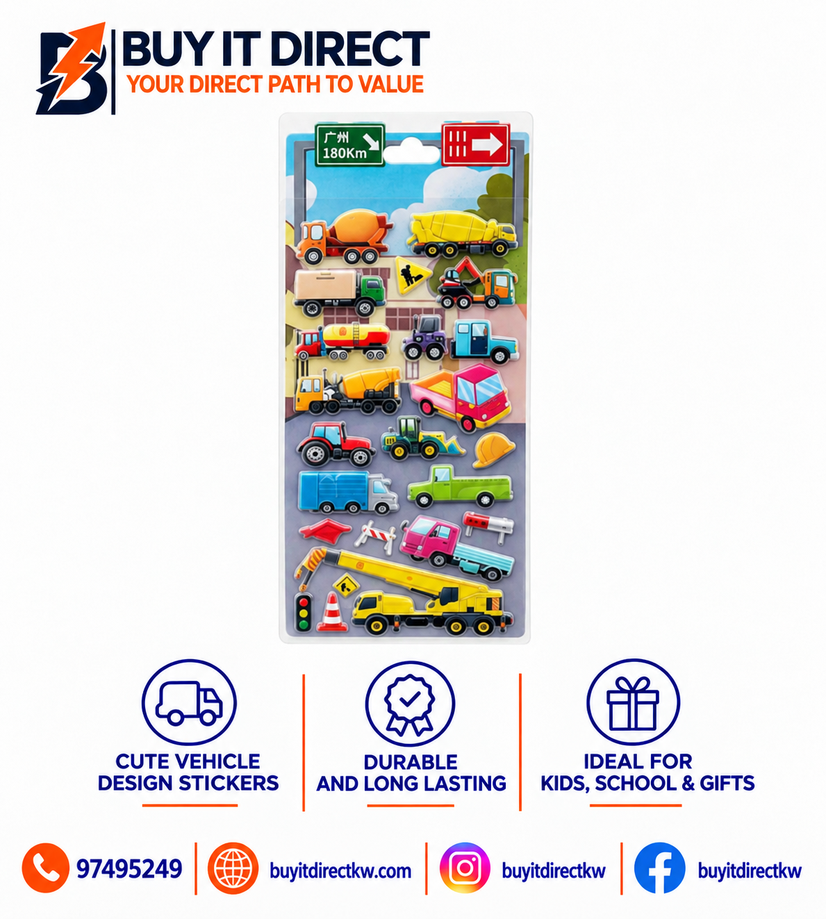 Cars Stickers 3D Puffy Construction Vehicles