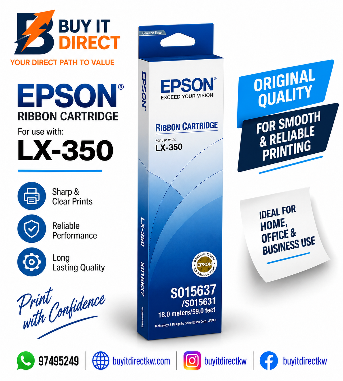 خرطوشة شريط Epson LX-350- الأصلية باللون الأسود – C13S015637