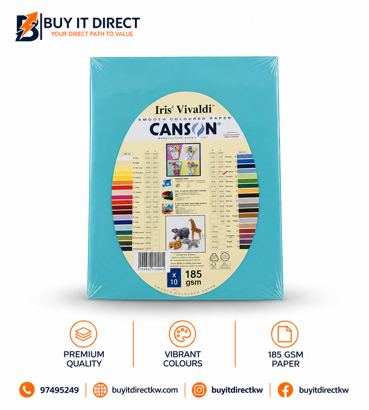 Iris Vivaldi Canson Paper A4 185 GSM 10 Sheets Turquoise