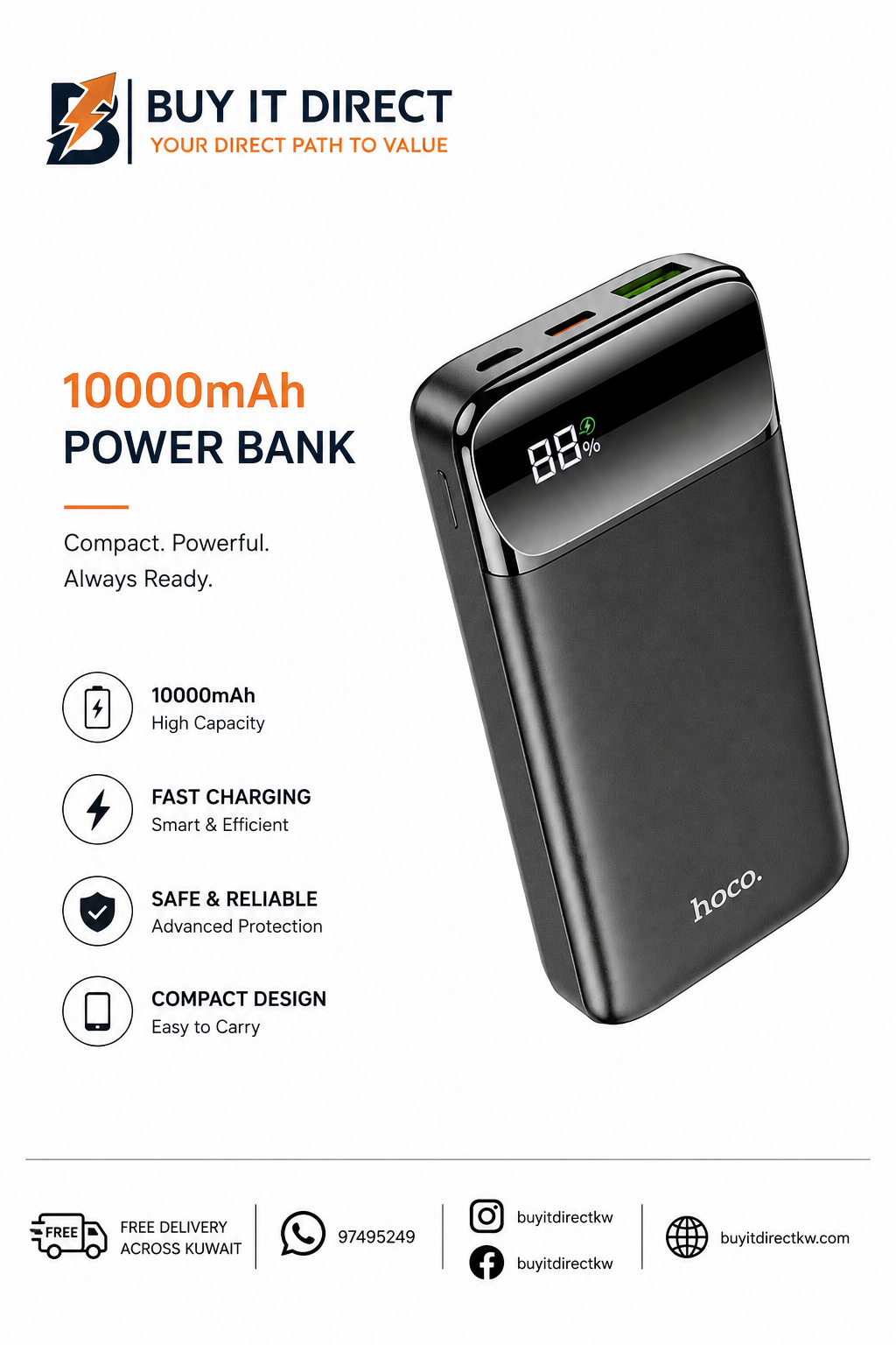 باور بانك J89 بسعة 10000 مللي أمبير مع PD 20W و QC3.0
