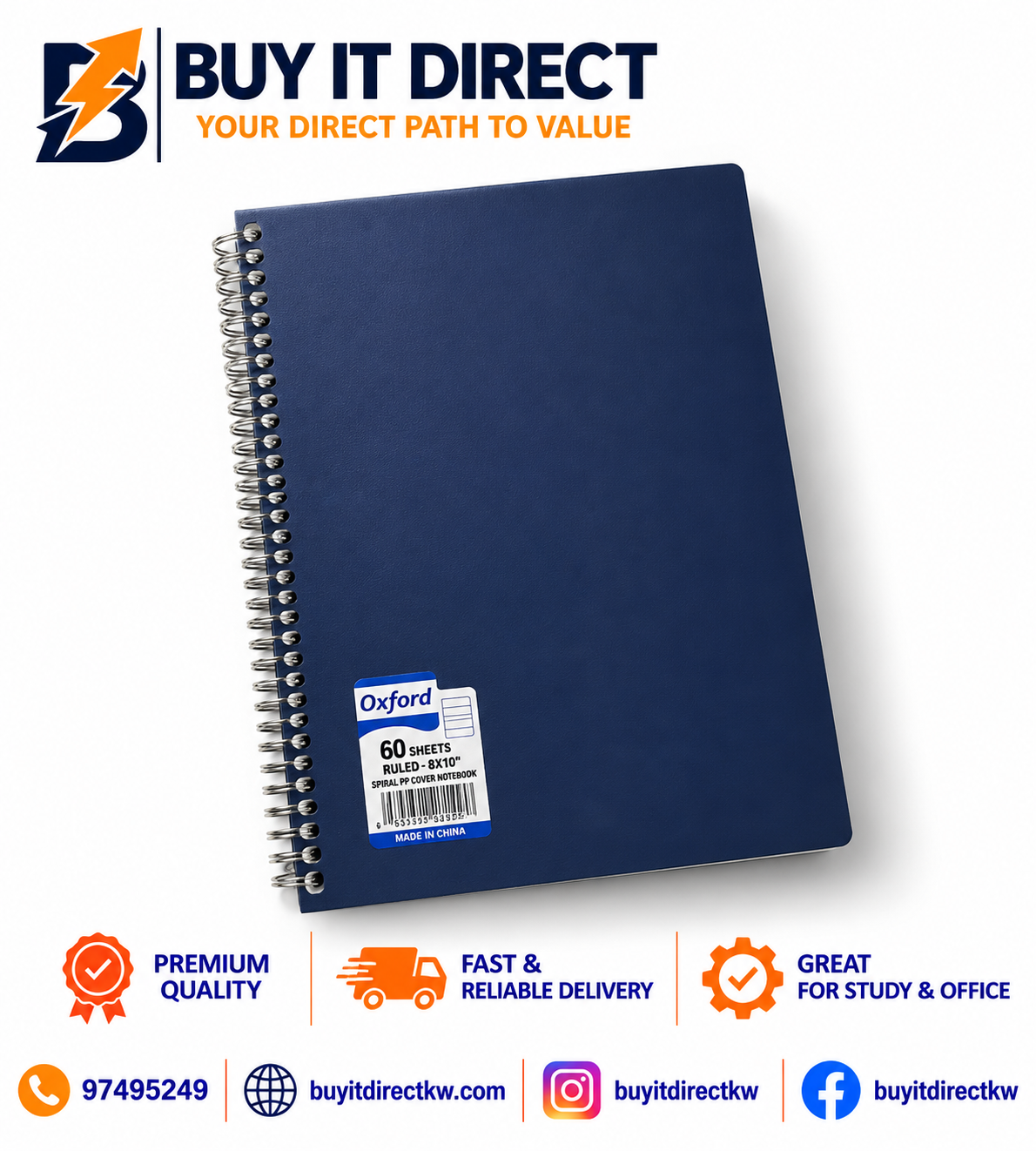 Oxford Spiral Cover Notebook Navy Blue 60 Sheets