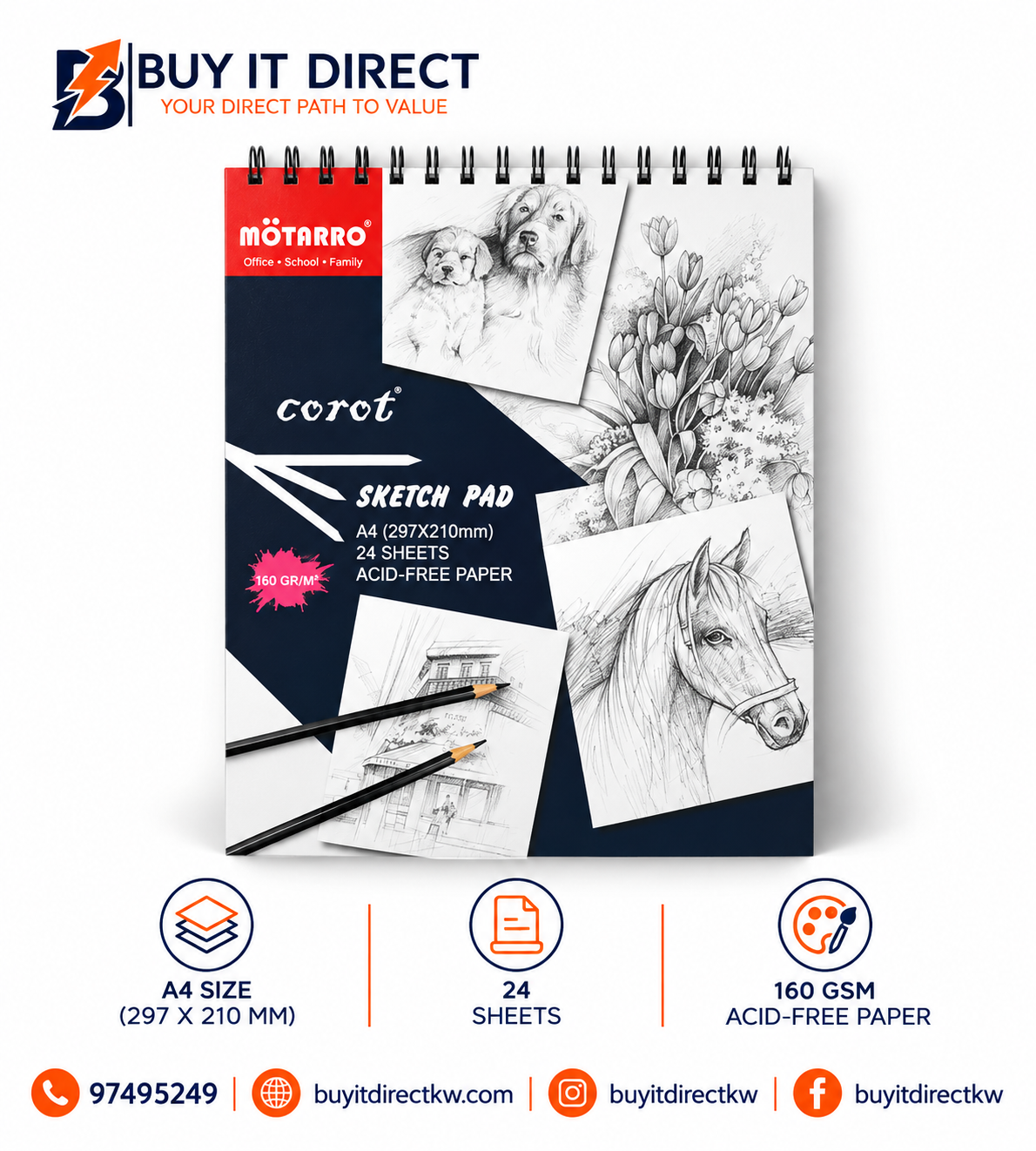 Sketch Pad A4 160 GSM 24 Sheets Black Sketches Cover