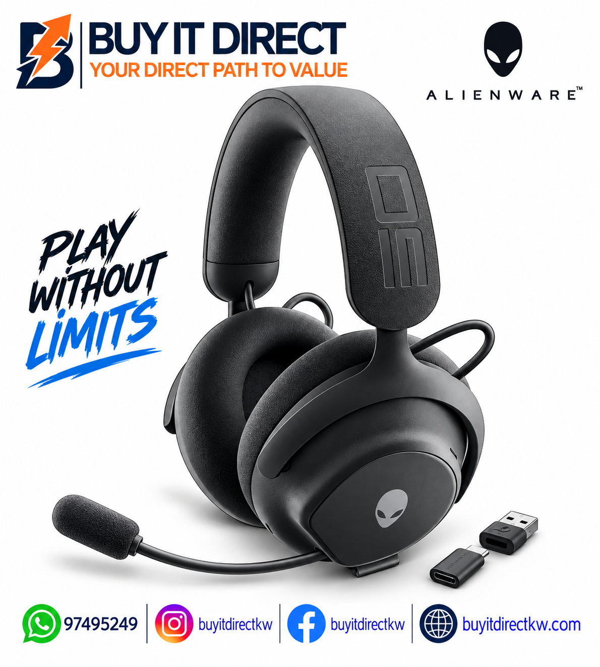 Alienware Pro Wireless Gaming Headset – Dual Mic AI Noise Cancellation, Active Noise Cancellation, Dark Side of the Moon
