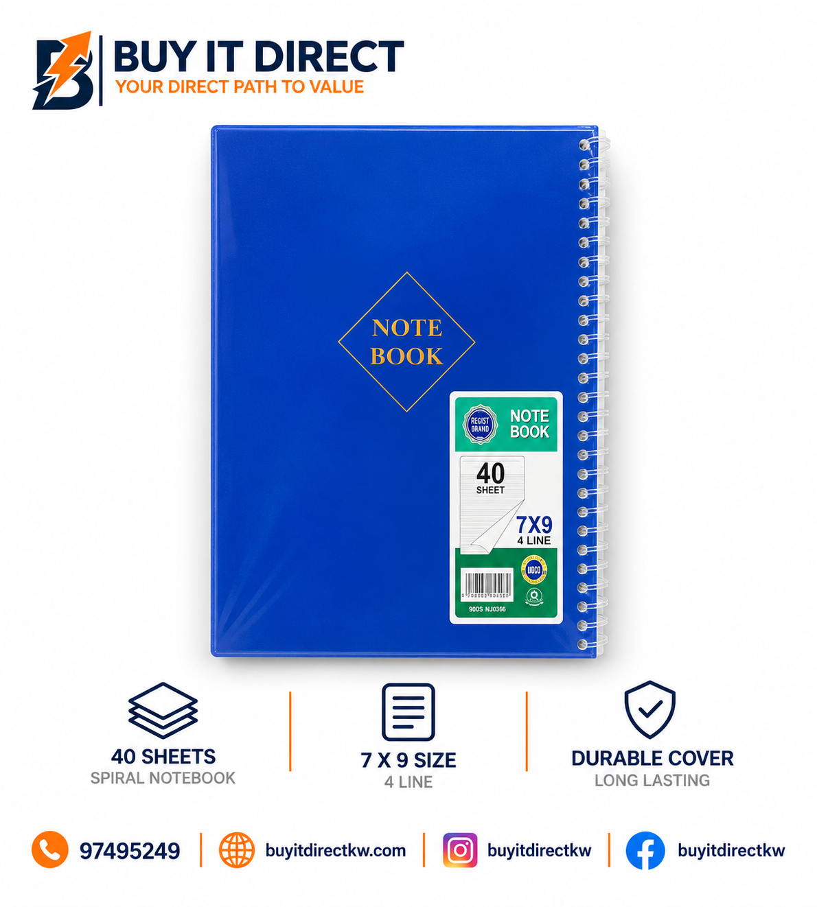 English 4 Lines Notebook 7 x 9 Inch 40 Sheets