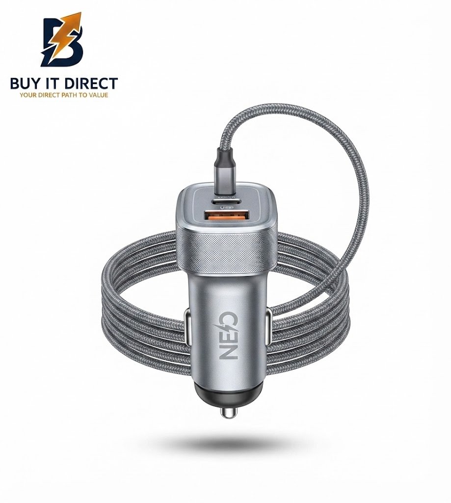 شاحن سيارة نيو NE4-C633 بقدرة 96 واط، 3 منافذ (2 USB-C PD + 1 USB-A) - فضي