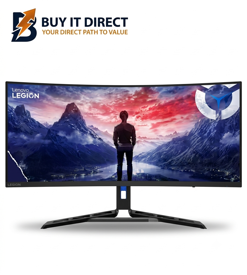 شاشة ألعاب Lenovo Legion R34w-30 - شاشة منحنية WQHD مقاس 34 بوصة / زمن استجابة 0.5 مللي ثانية / معدل تحديث يصل إلى 180 هرتز / منفذ HDMI 2.1 / منفذ DP 1.4 / مكبر صوت / تقنية حماية العين / لون أسود غامق