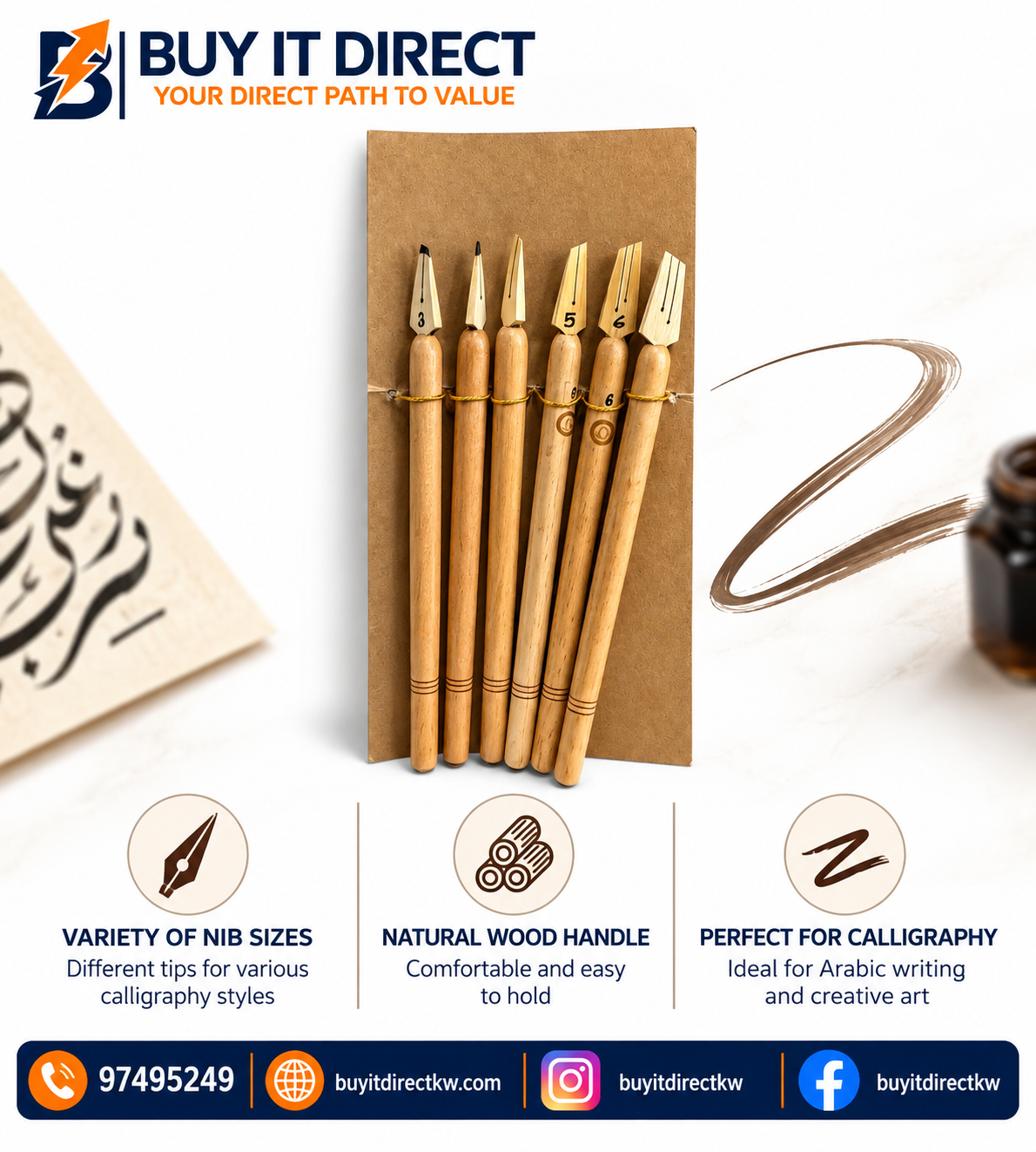 Bamboo Calligraphy Dip Pens 6 Pieces
